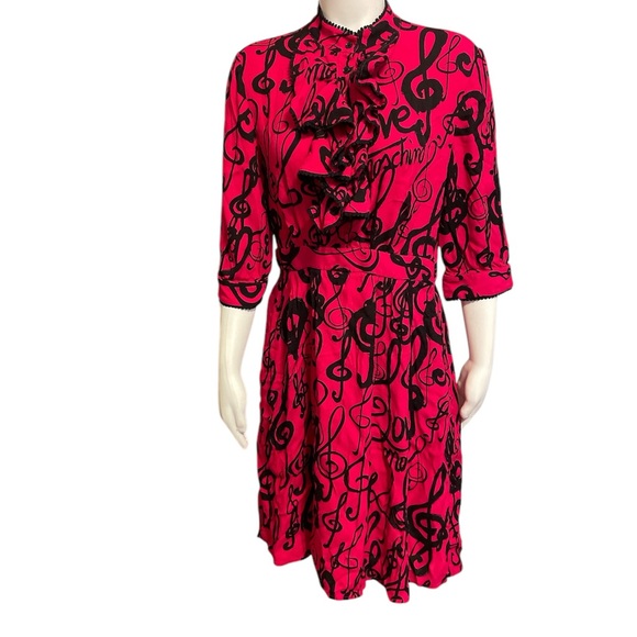 LOVE MOSCHINO Jabot Music Notes Printed Dress, Fuchsia Sz. 10 - Picture 1 of 10